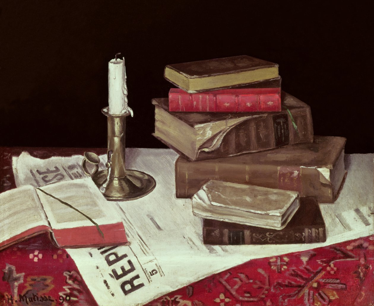 Bodegón con libros y vela de Henri Matisse