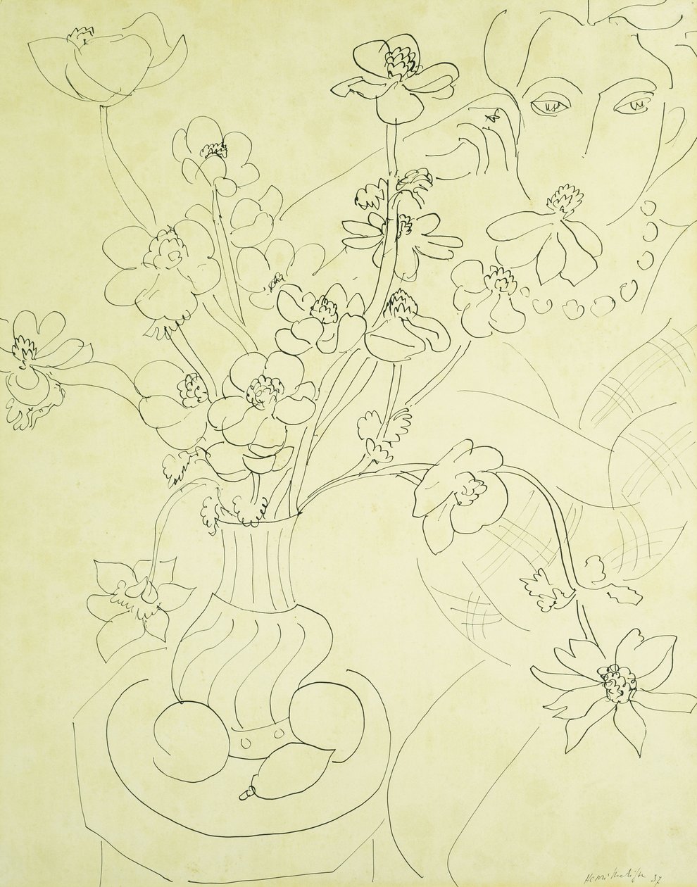 Estudio para anémonas y mujer, Armonía en azul de Henri Matisse