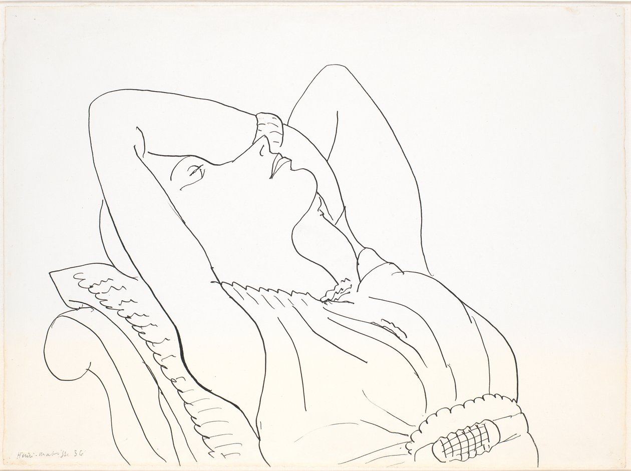 Mujer reclinada con los brazos sobre la cabeza, media figura de Henri Matisse