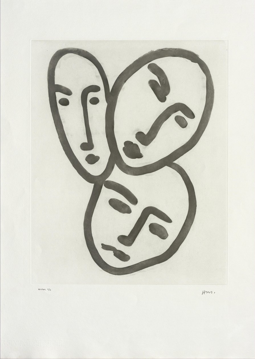Tres cabezas; A la amistad: Máscaras de Apollinaire, Matisse y Rouveyre de Henri Matisse