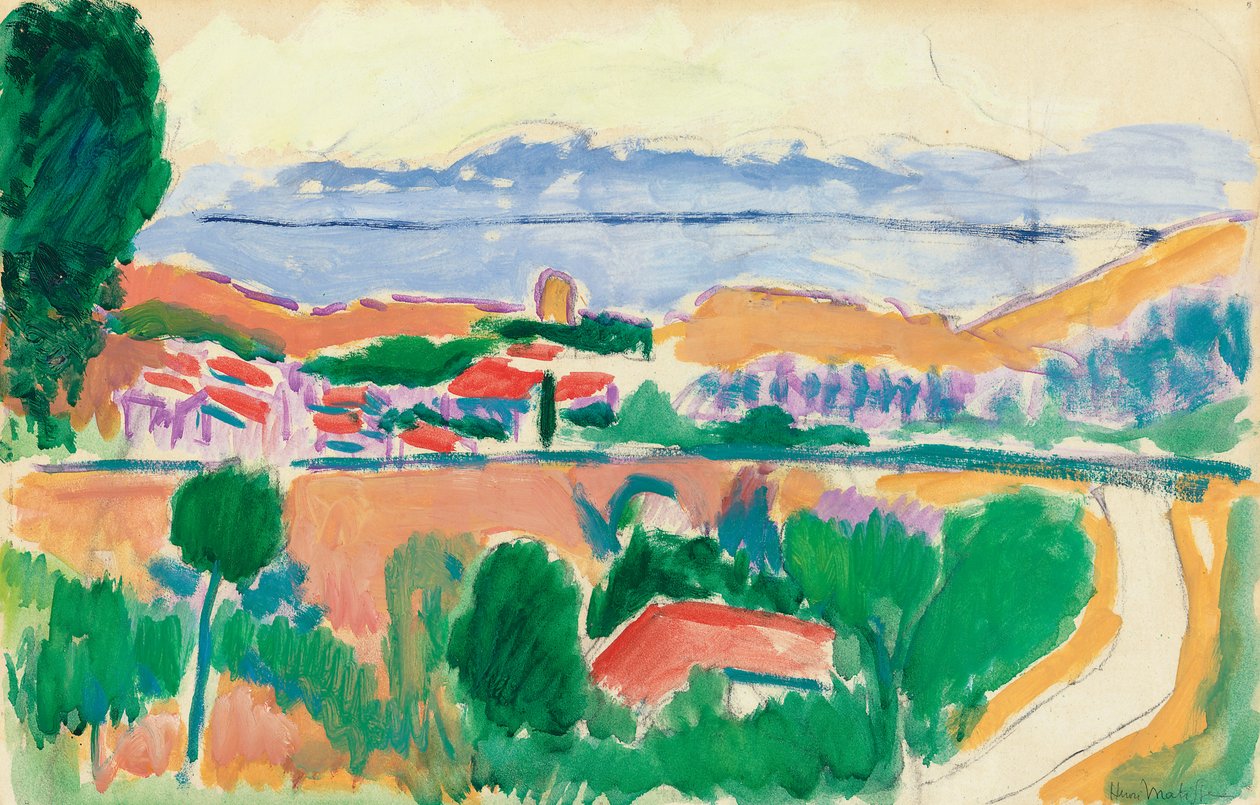 Vista de Collioure, c.1906-1907 (óleo sobre carboncillo sobre papel) de Henri Matisse