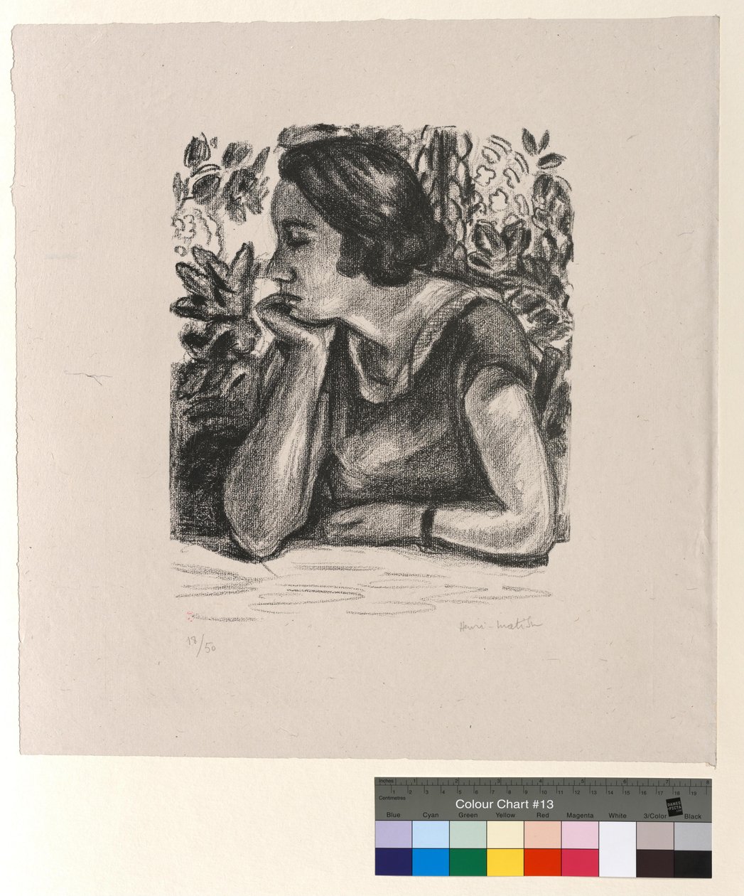 Rostro de perfil apoyado en un brazo, biombo de Luis XIV de Henri Matisse