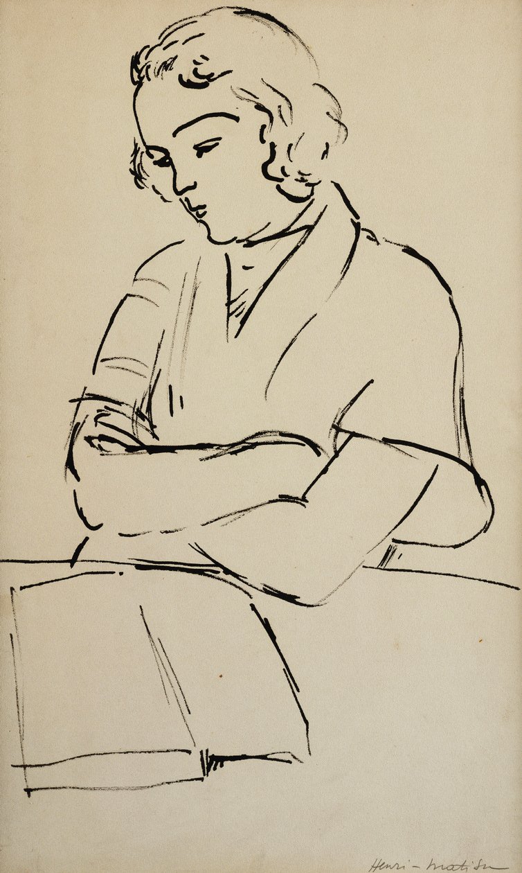 Mujer leyendo, c. 1922 (pluma y tinta negra sobre papel) de Henri Matisse