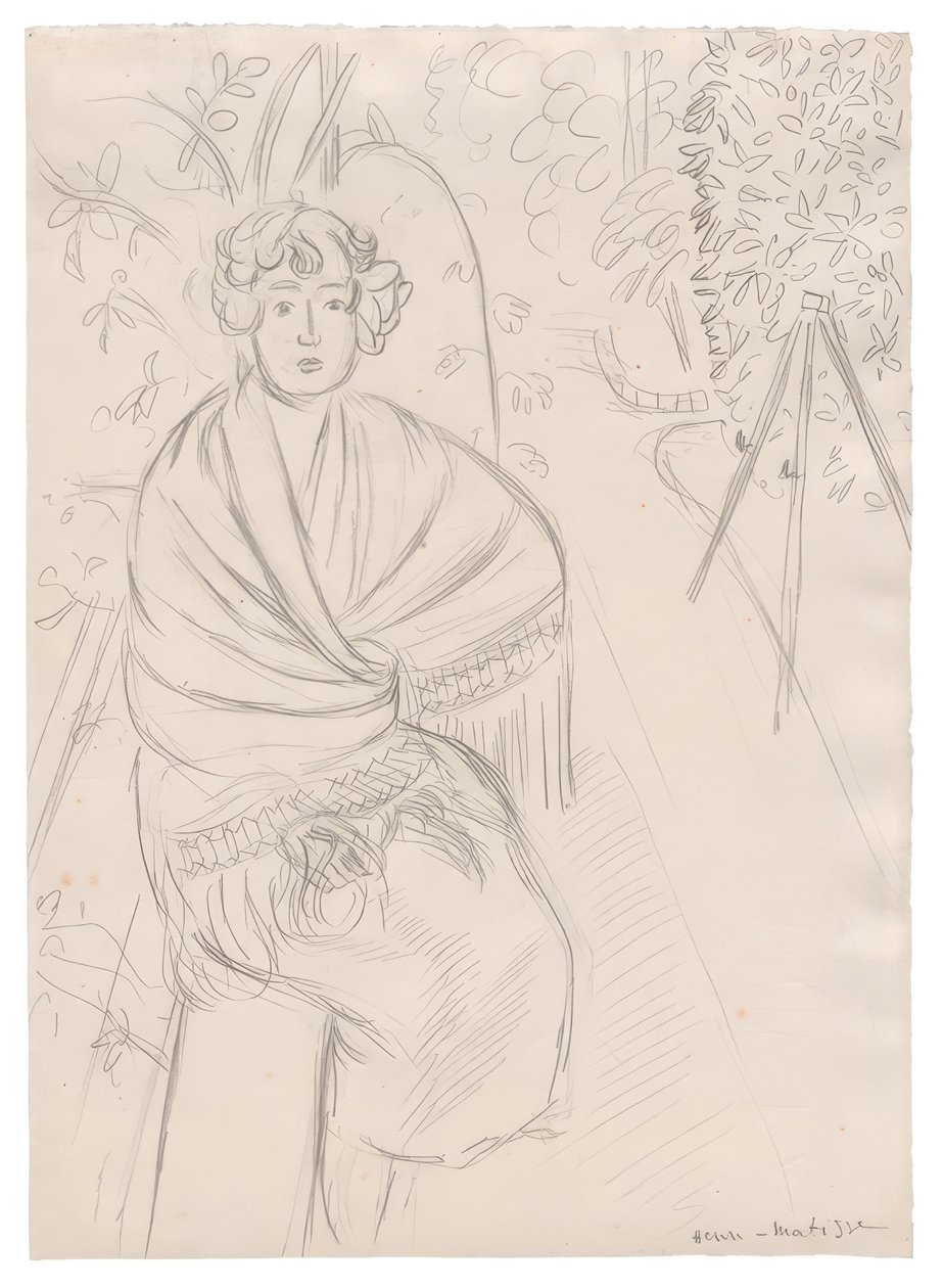Mujer con chal, en un jardín de Henri Matisse