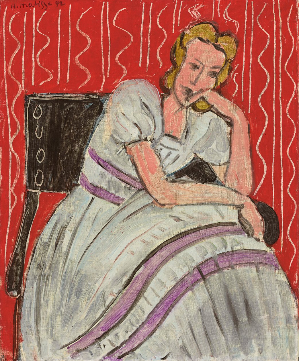 Mujer joven sentada con vestido gris de Henri Matisse