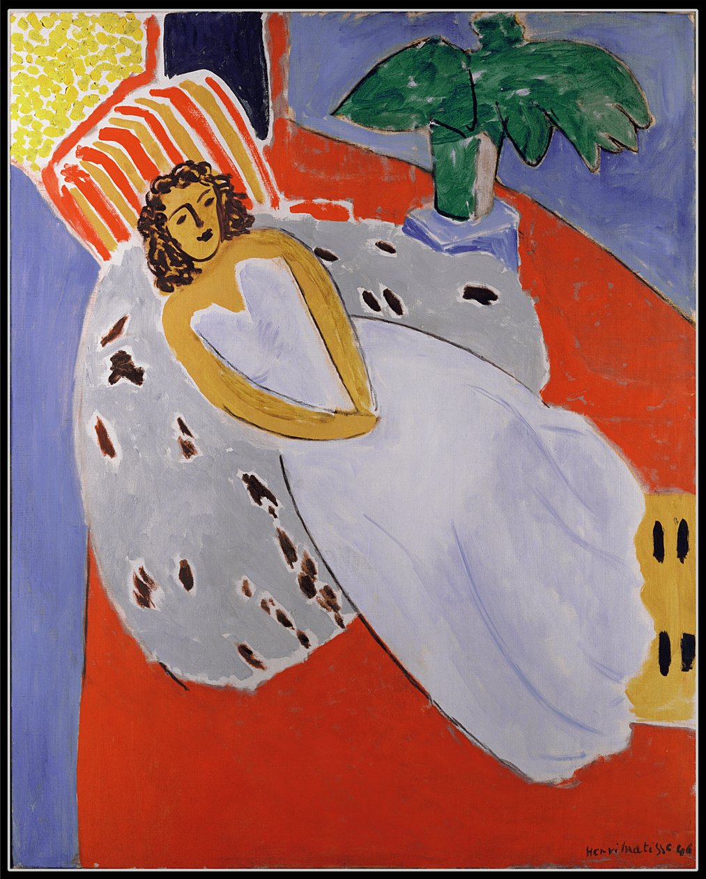 Mujer joven de blanco, fondo rojo de Henri Matisse