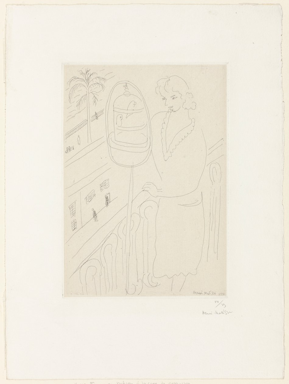 Joven en un balcón mirando periquitos de Henri Matisse