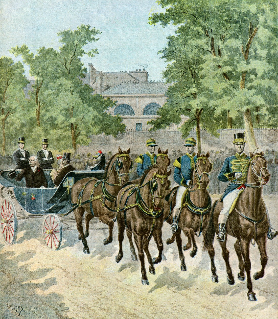 Llegada de Félix Faure al hipódromo,1895 (Ilustración) de Henri Meyer