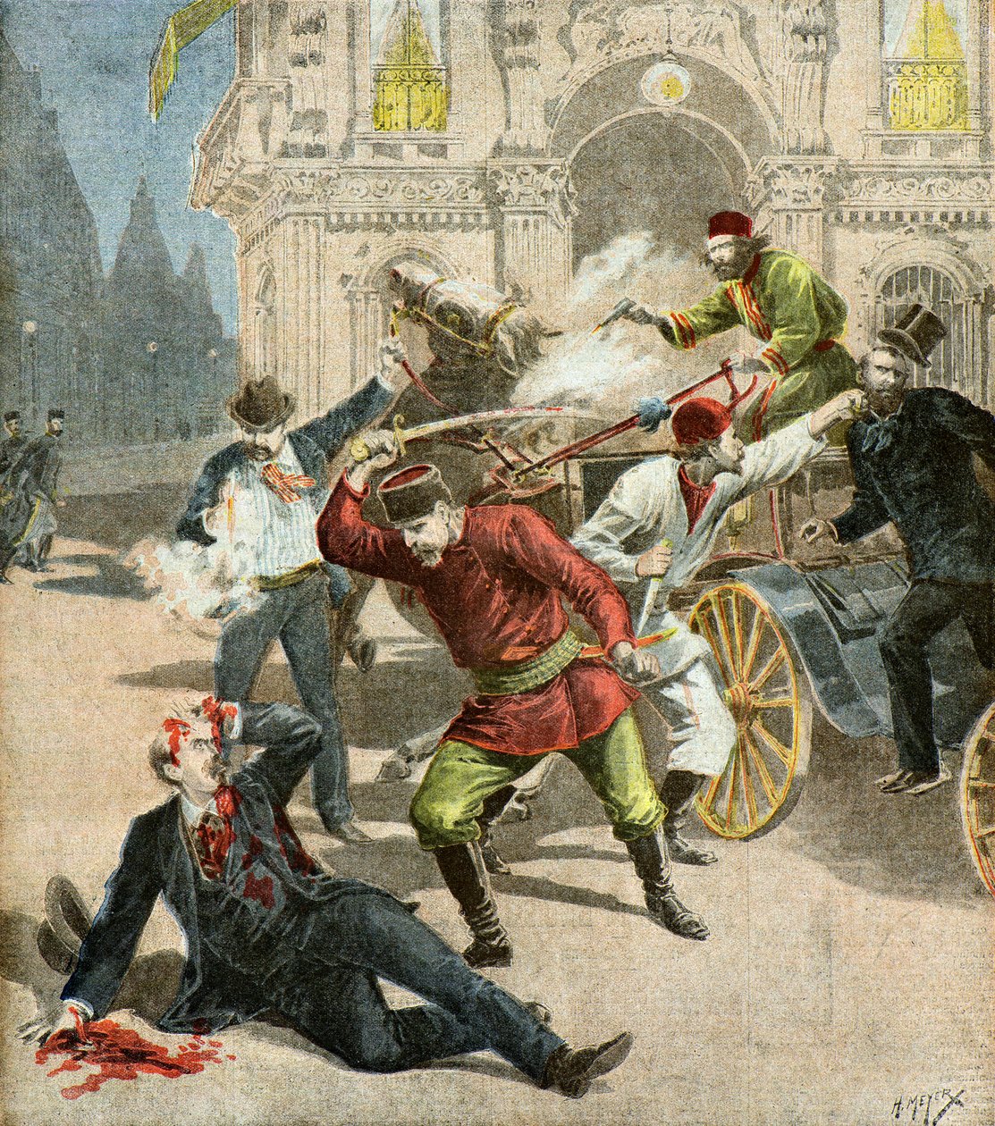 Asesinato del Sr. Stamboulof,1895 (Ilustración) de Henri Meyer