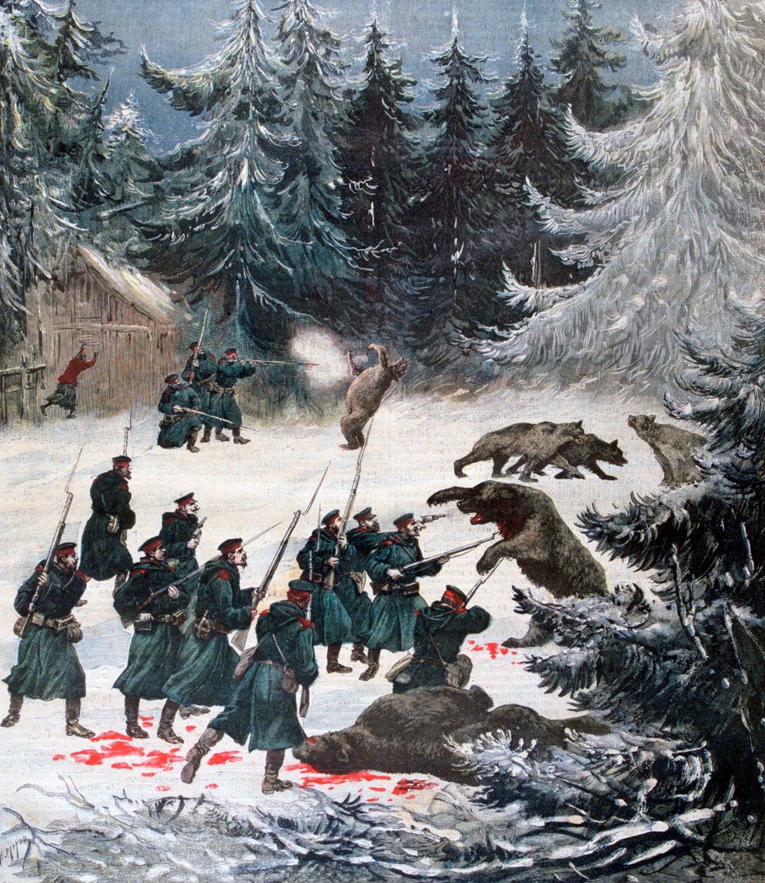 Ataque de oso, Rusia, 1892 de Henri Meyer