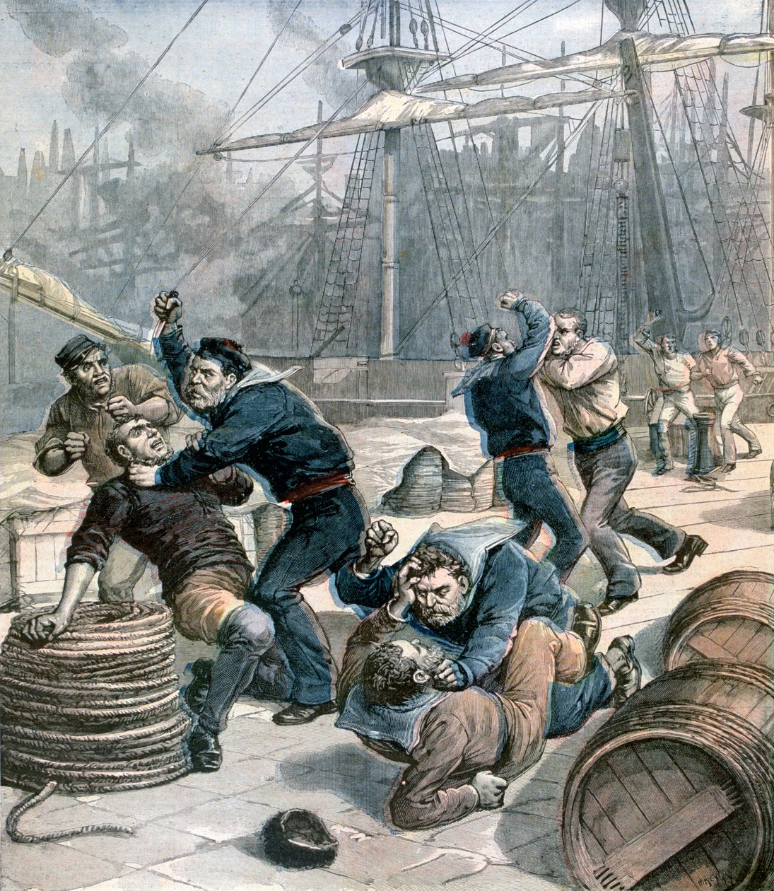 Pelea entre marineros ingleses y alemanes en los muelles de Millwall, Londres de Henri Meyer