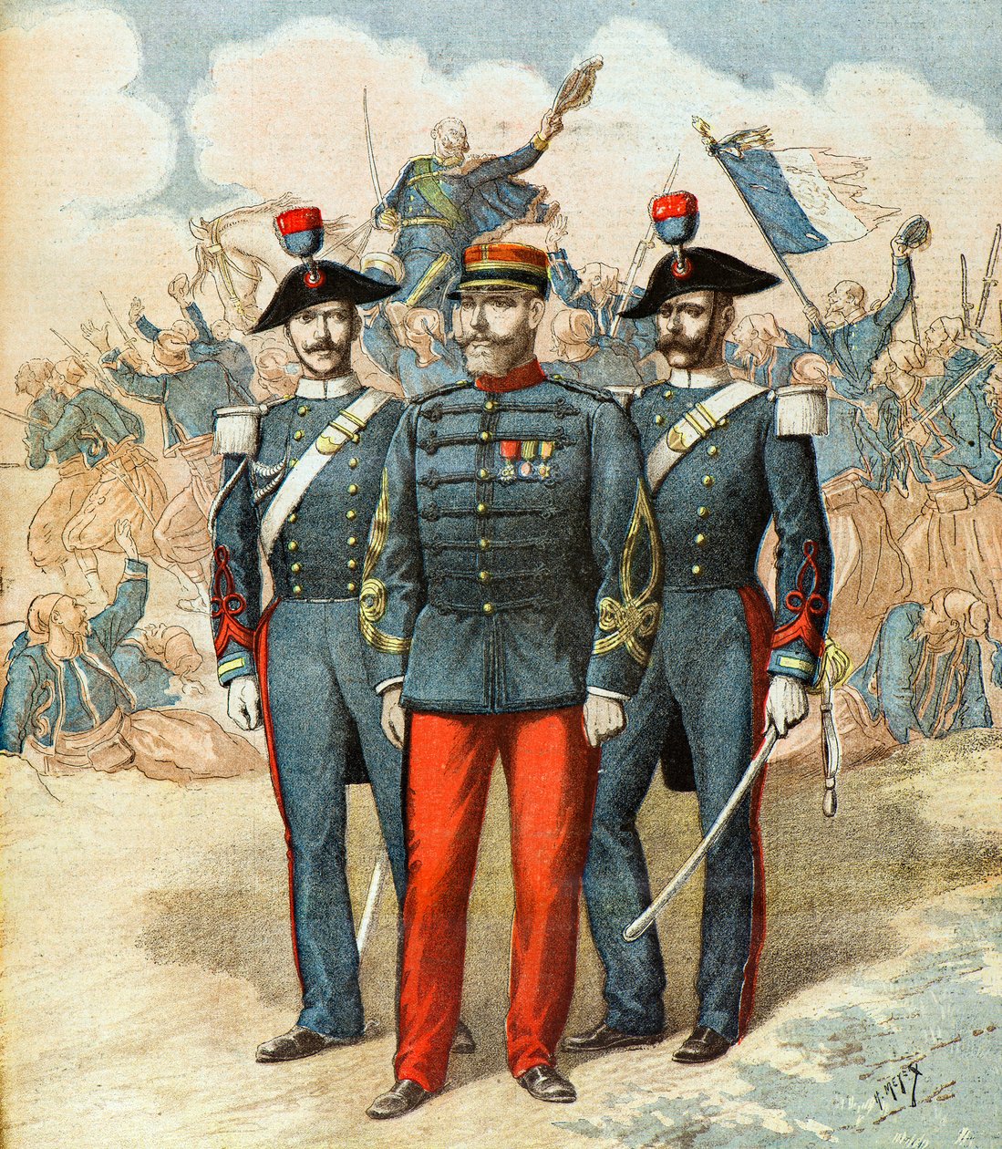 El capitán Romani entre dos gendarmes italianos de Henri Meyer