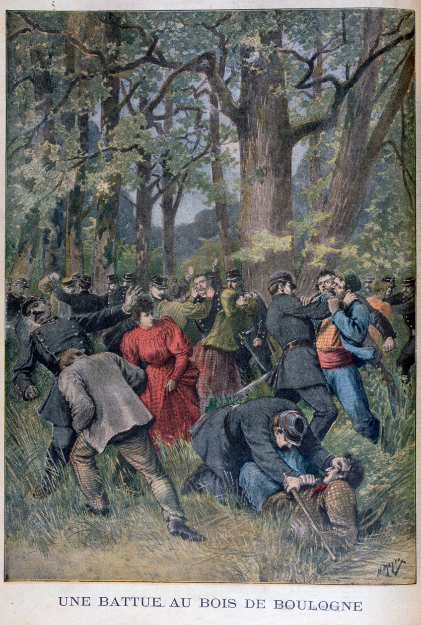 Pelea entre Gendarmes y Civiles en el Bosque de Boulogne, París de Henri Meyer