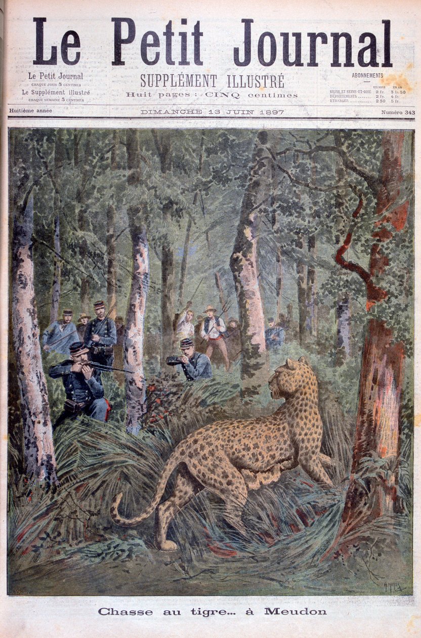 Cazando un leopardo escapado, Meudon, París de Henri Meyer