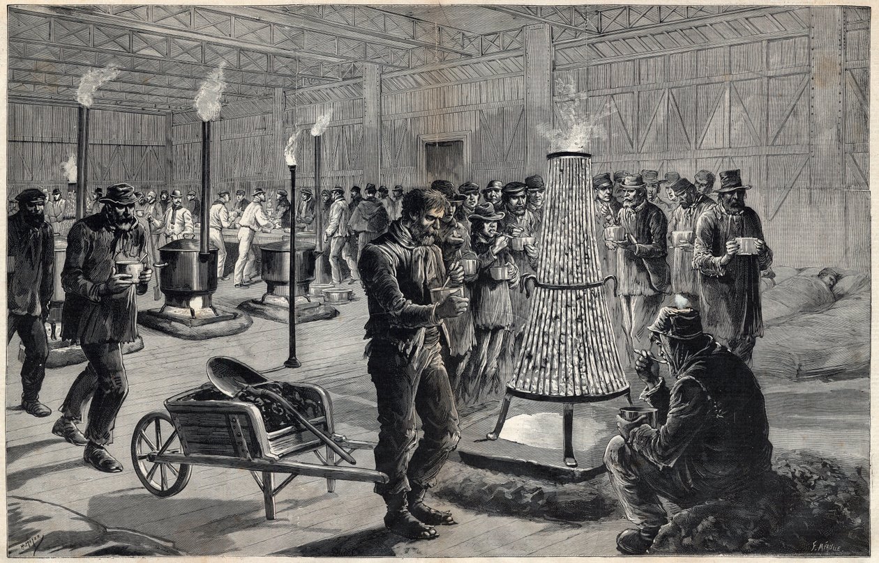 El asilo nocturno del palacio de las artes liberales en el campo de Marte en 1891 - Dibujo de Henri Meyer, Grabado por Navellier en 