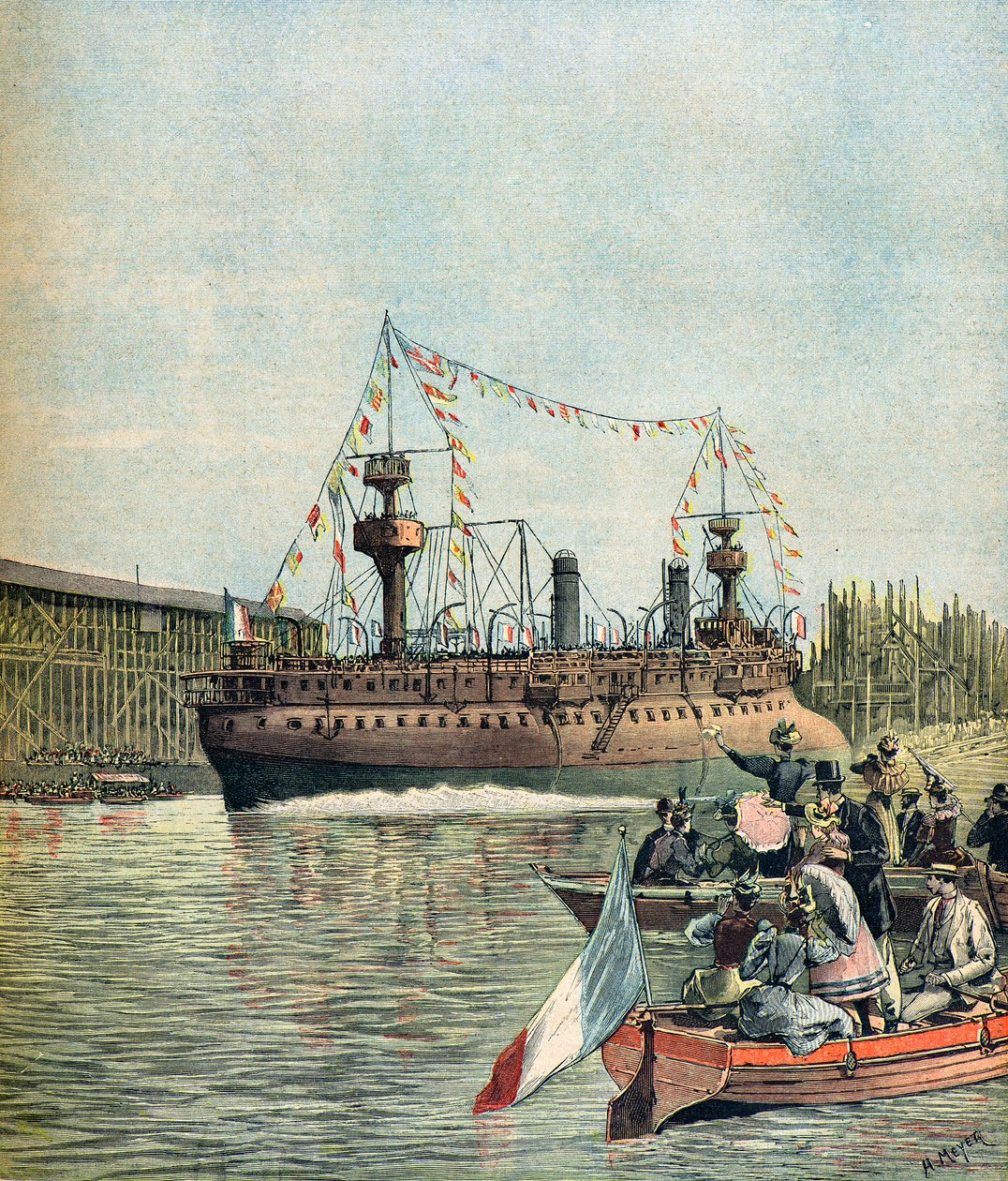 Botadura del crucero francés Le Suchet de Henri Meyer