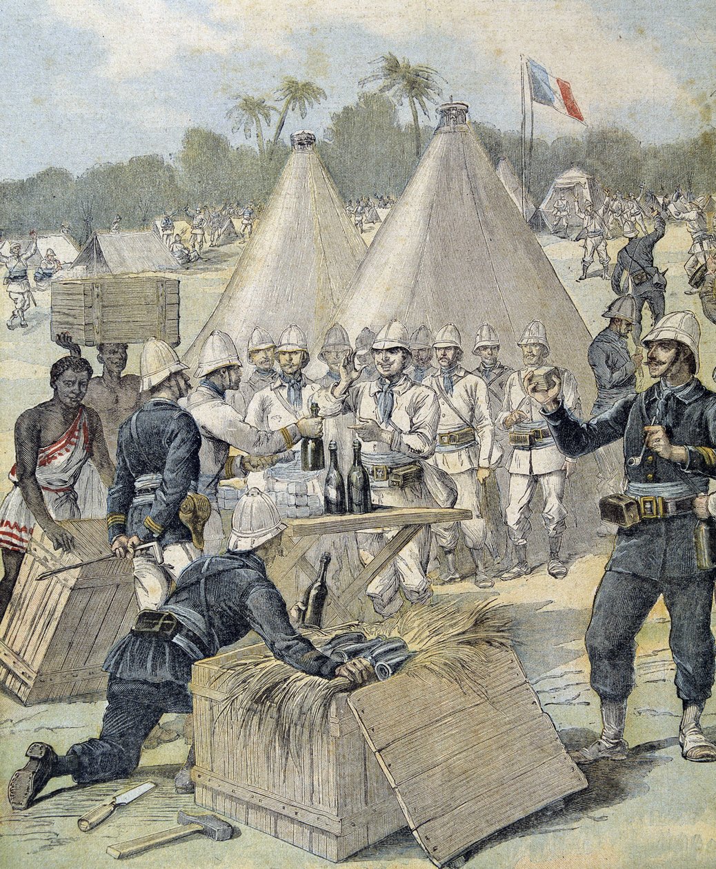 Las estrenas de los soldados en Dahomey (ahora Benín) - en "Le Petit Journal" del 31/12/1892 de Henri Meyer