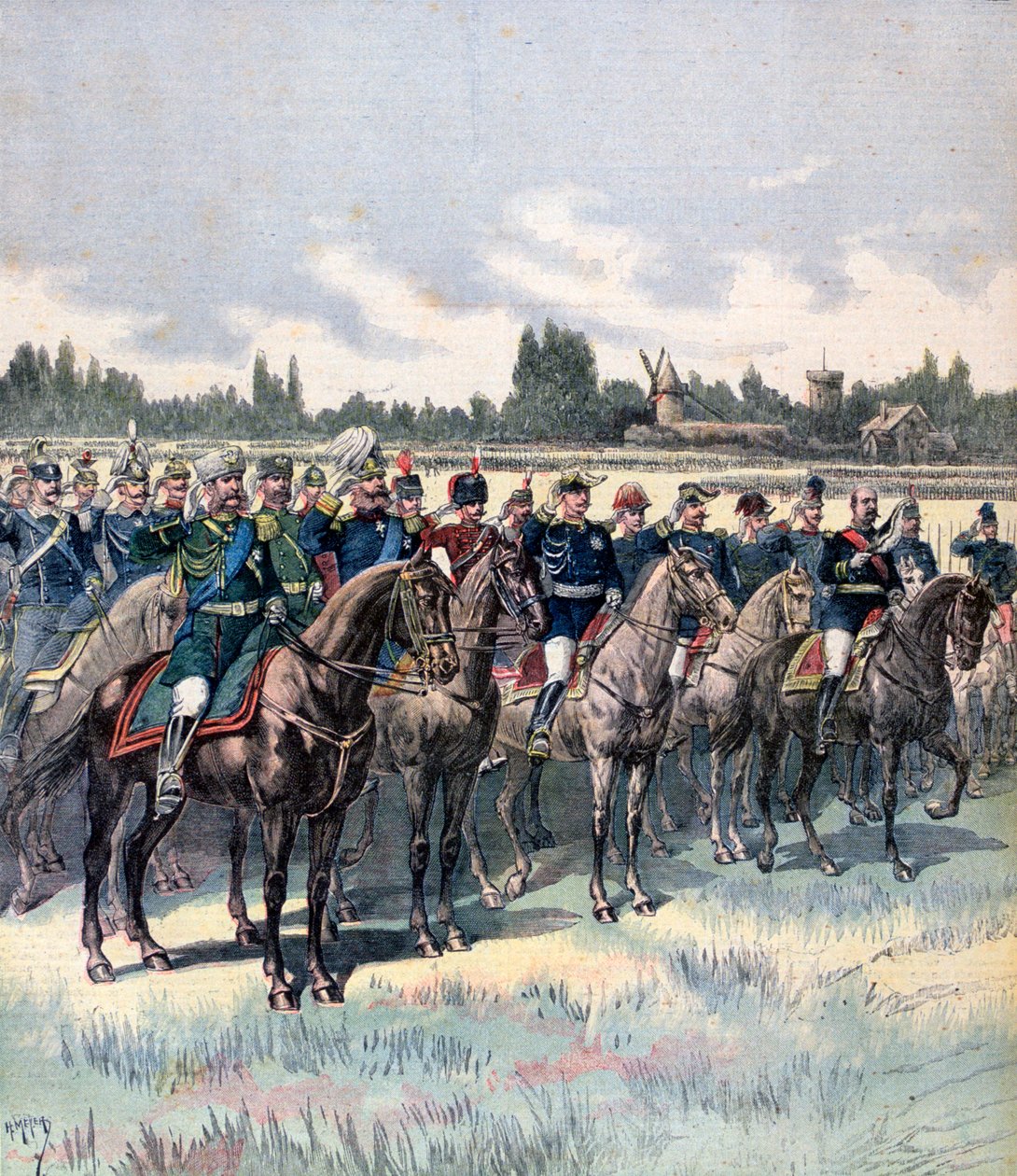 Revista militar con el General Saussier y agregados militares extranjeros, 14 de julio de 1891 de Henri Meyer