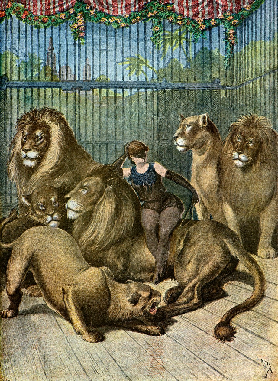 Retrato de la condesa de X*** y sus leones,1895 (Ilustración) de Henri Meyer