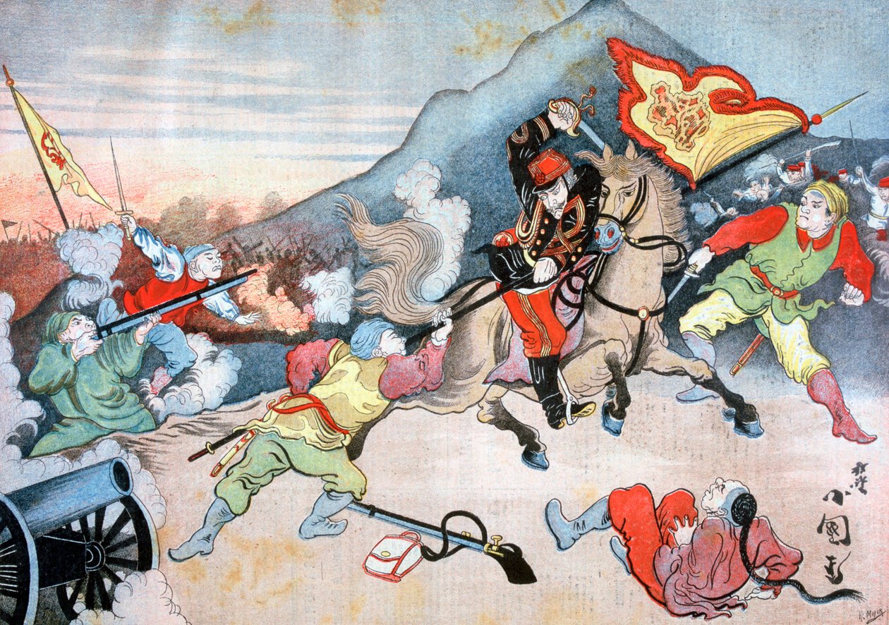 La toma de la bandera china por un oficial japonés, 1894 de Henri Meyer