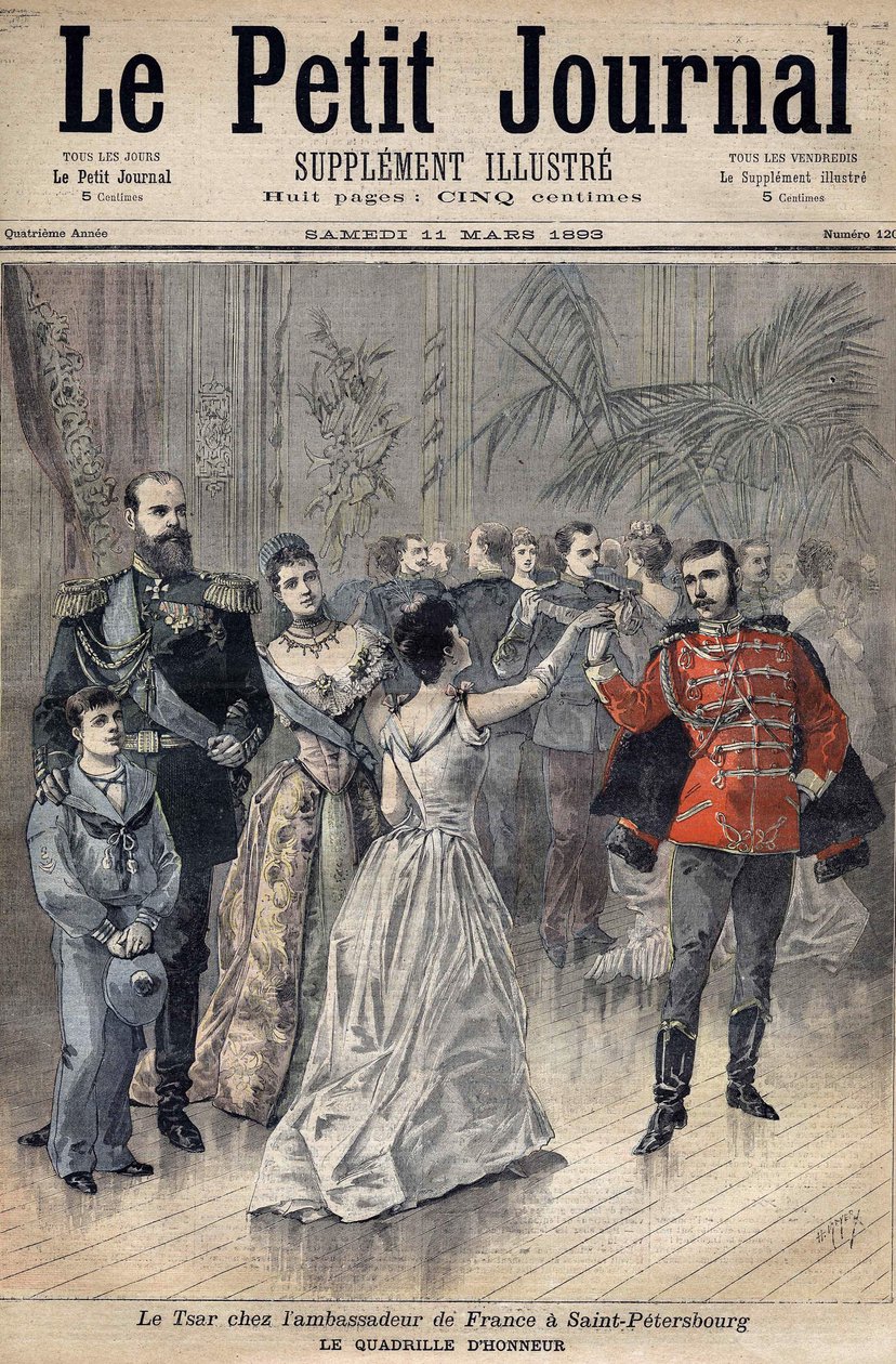 El Zar Alejandro III en el Embajador de Francia El Conde de Montebello en San Petersburgo en 1893. Rejilla de honor. Portada de Le Petit Journal 1893 de Henri Meyer