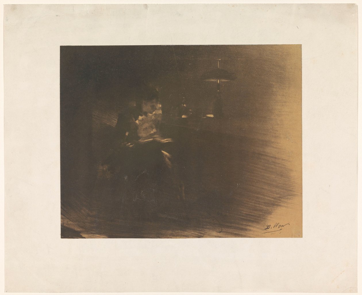 Habitación oscura con una mujer leyendo de Henri Patrice Dillon (signed by artist)