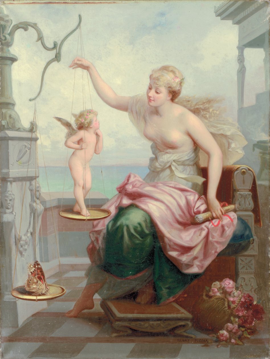 Pesando a Cupido contra una mariposa de Henri Pierre Picou