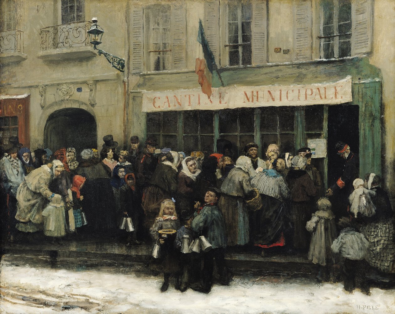 Un comedor social durante el asedio de París, después de 1870 (óleo sobre lienzo) de Henri Pille