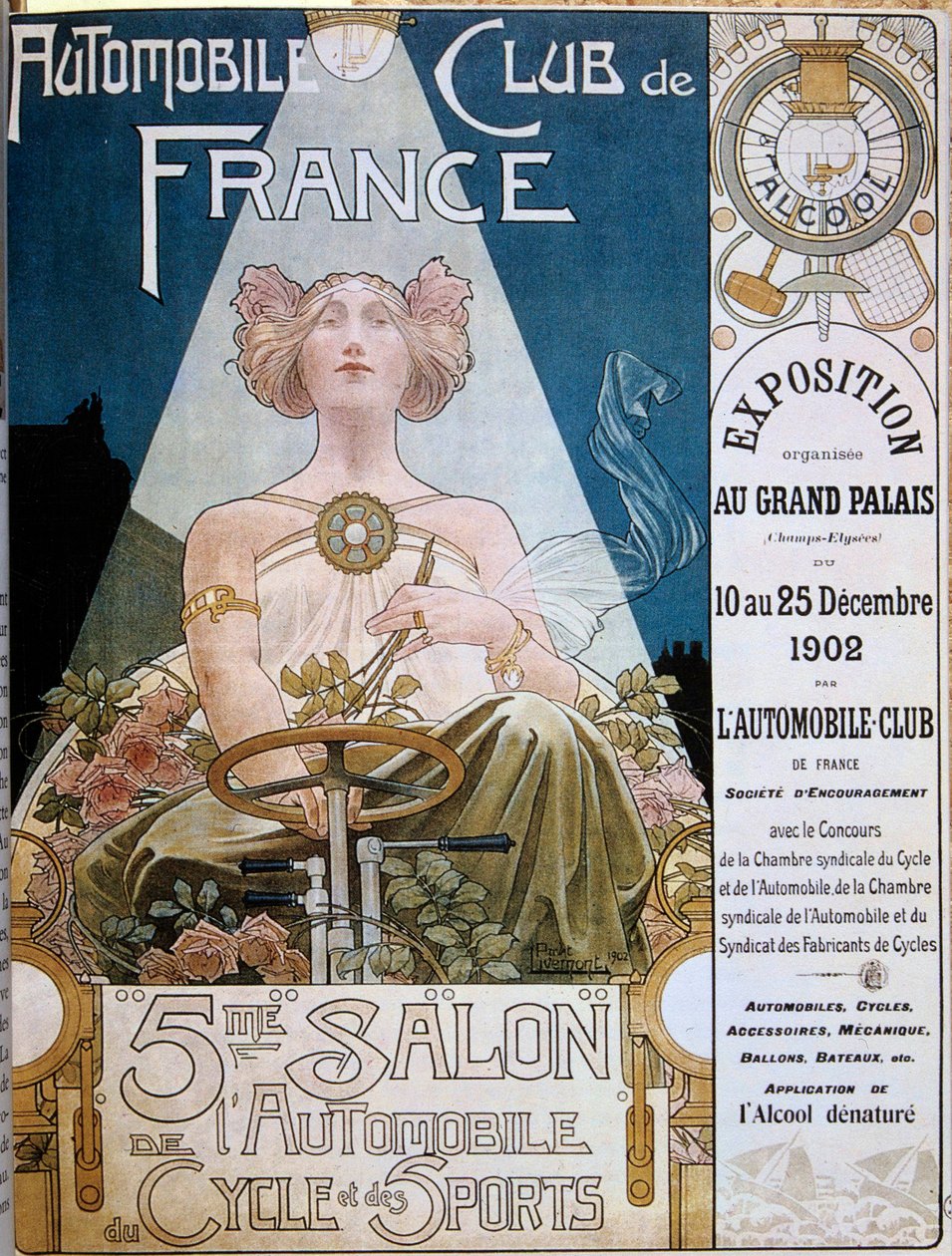 Cartel del Automobile Club de France durante el 5º Salón del Automóvil en el Grand Palais de París en 1902, ilustración de Henri Privat-Livemont (1861-1936) de Henri Henri Antoine Théodore Livemont