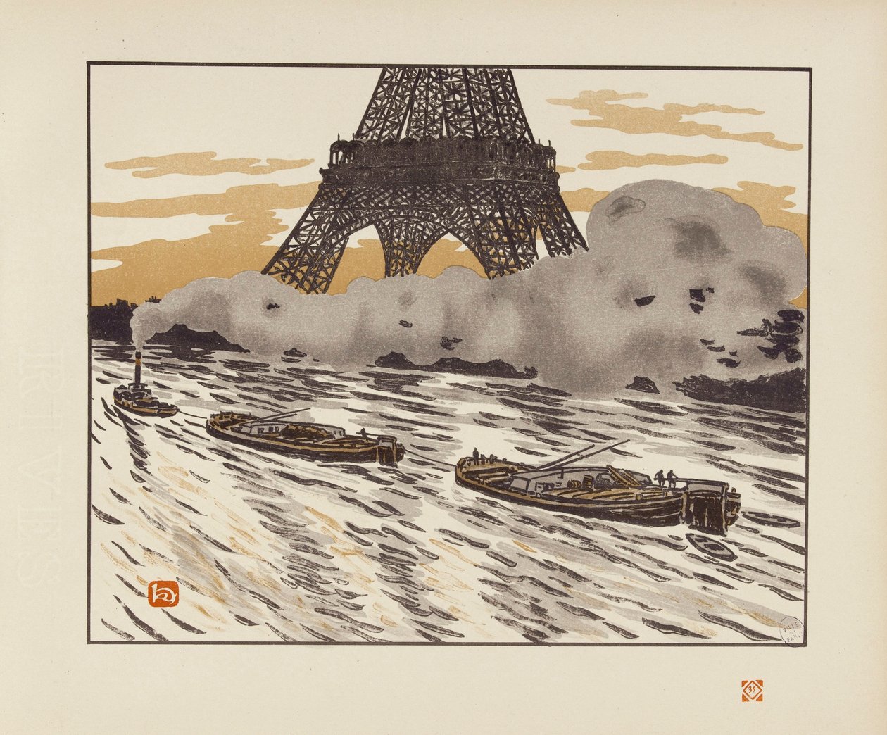 Las barcazas [Las treinta y seis vistas de la Torre Eiffel] de Henri Rivière