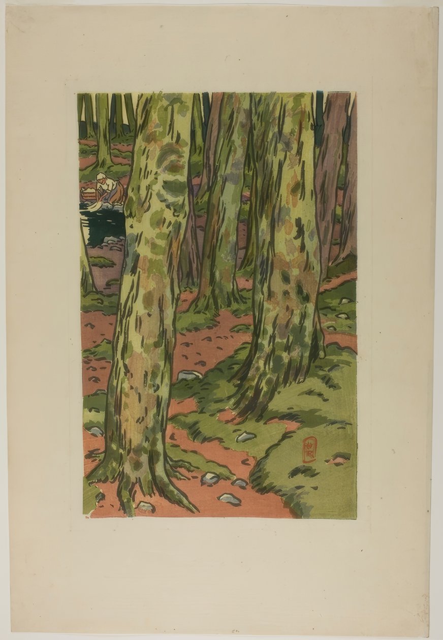 Lavadero bajo los árboles en Loguivy de Henri Rivière