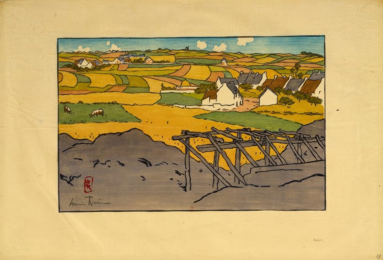 El pueblo de La Chapelle visto desde los Tertres (Saint-Briac) de Henri Rivière