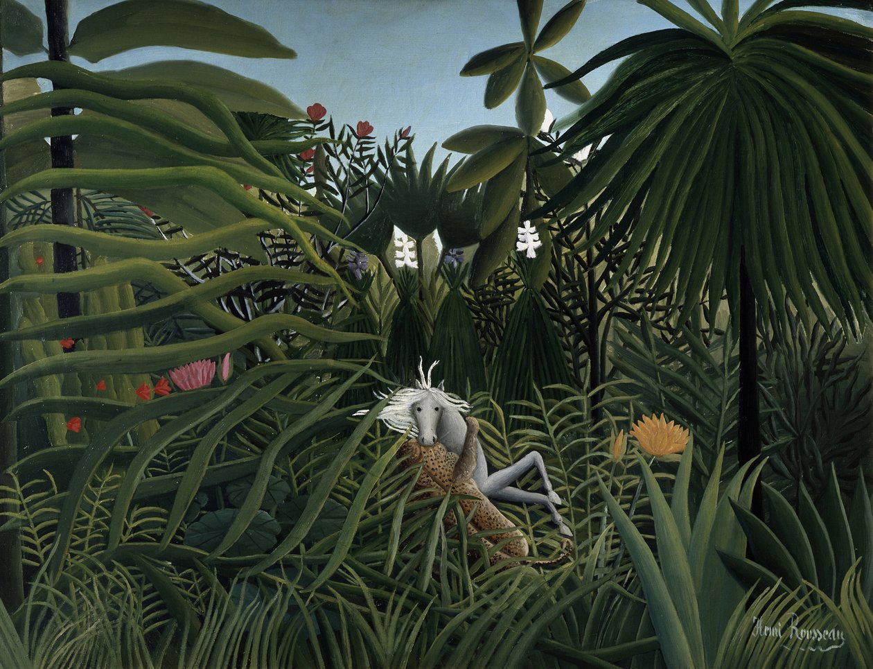 Jaguar atacando a un caballo, 1910 de Henri Rousseau