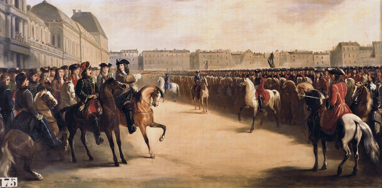 El Zar Pedro I el Grande de Rusia (1672-1725) acompañado por el Regente Felipe II Duque de Orleans (1674-1723) durante su visita a Francia revisa las tropas montadas en las Tullerías (París) el 16/06/1717 de Henri Serrur