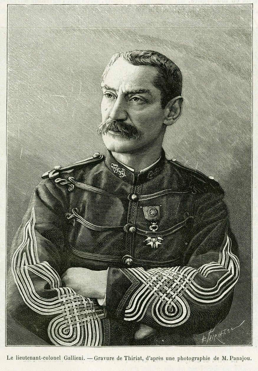 Teniente Coronel Joseph Gallieni (1849-1916). Grabado por Thiriat, para ilustrar la historia Dos campañas en el Sudán francés de Henri Thiriat
