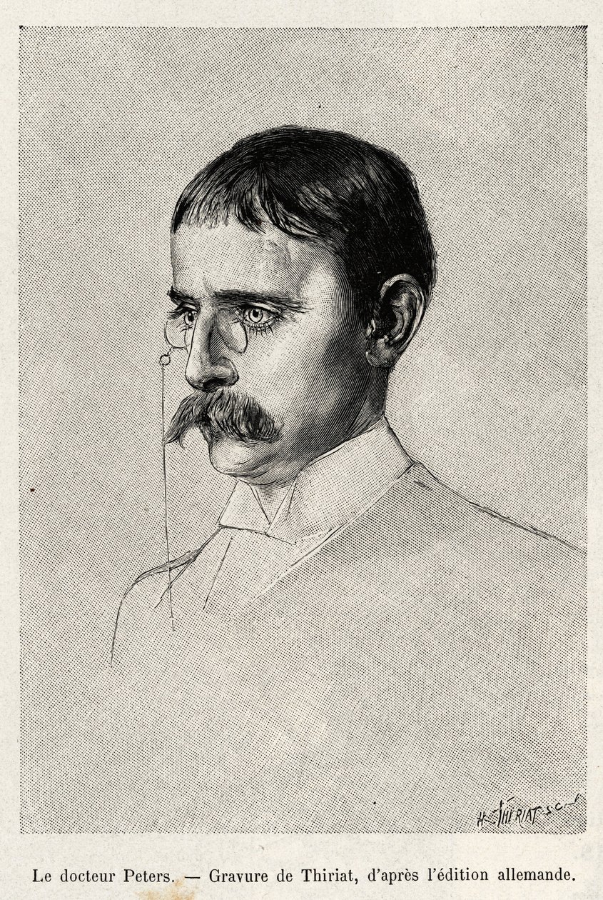 Retrato del Dr. Carl Peters (1856-1918) explorador alemán. Grabado por Thiriat para ilustrar la historia “Au secours d