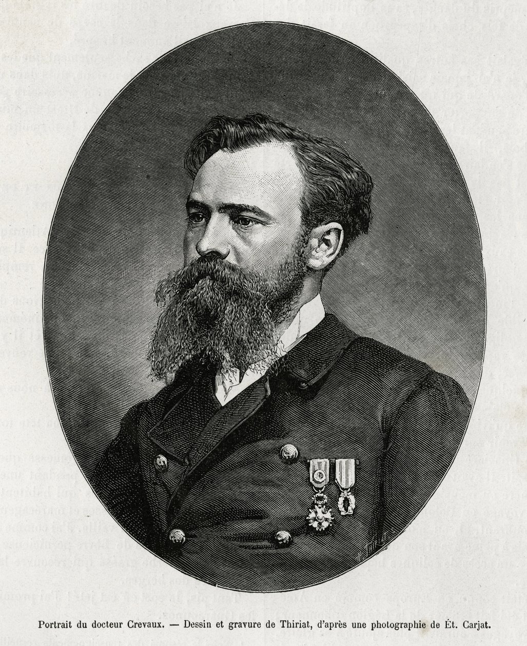 Retrato del Dr. Jules Nicolas Crevaux (1847-1882), médico y explorador de América del Sur (de la Guayana Francesa a Argentina), se interesó mucho en el estudio de las costumbres y la historia de las poblaciones que conoció durante sus viajes, redactó numer de Henri Thiriat
