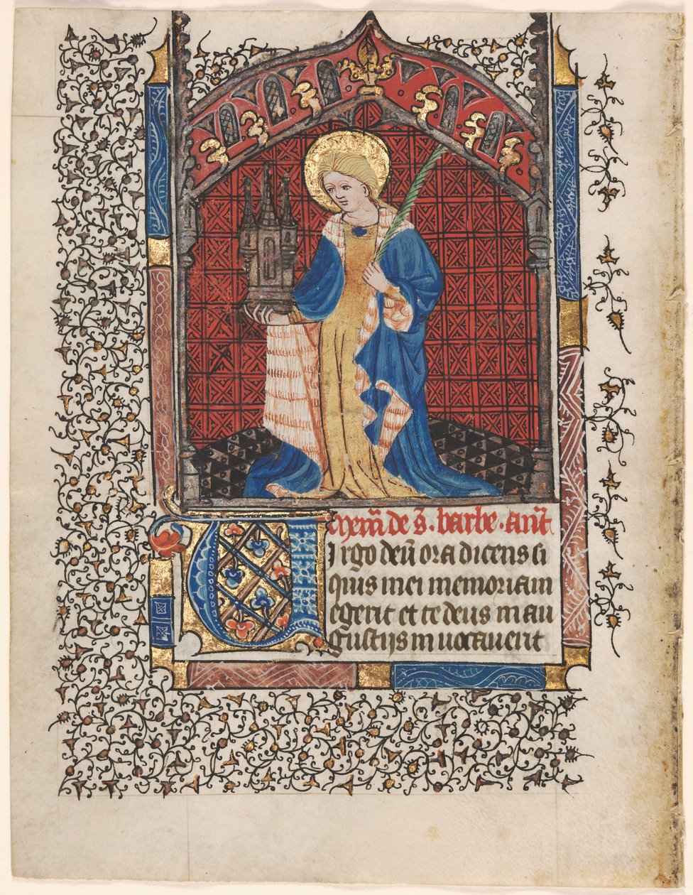 Hoja de un Libro de Horas: Santa Bárbara (6 de 6 Hojas Extirpadas) de Henri d
