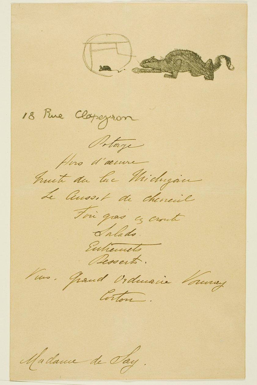 Menú para una cena ofrecida por May Belfort de Henri de Toulouse-Lautrec