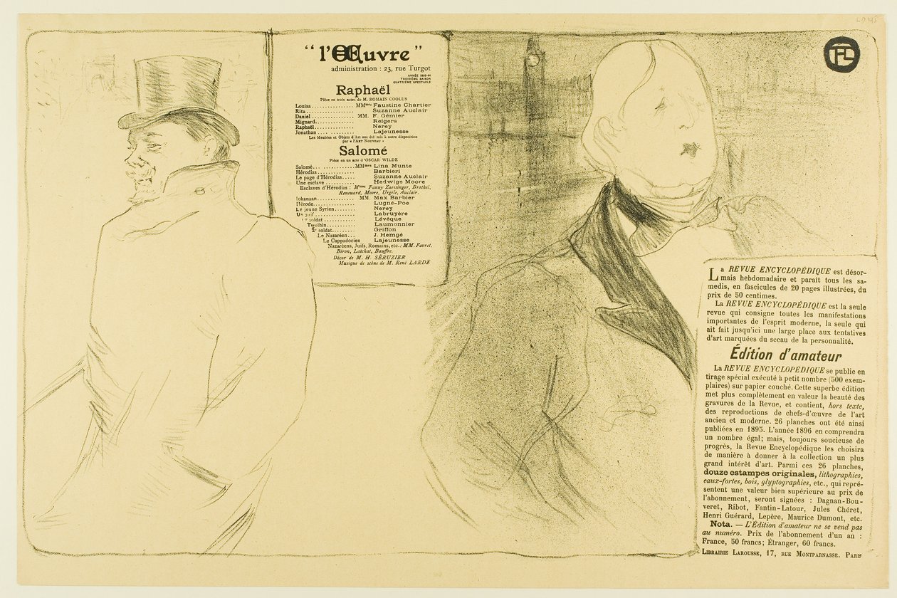 Oscar Wilde y Romain Coolus—Programa para Raphaël y Salomé de Henri de Toulouse-Lautrec