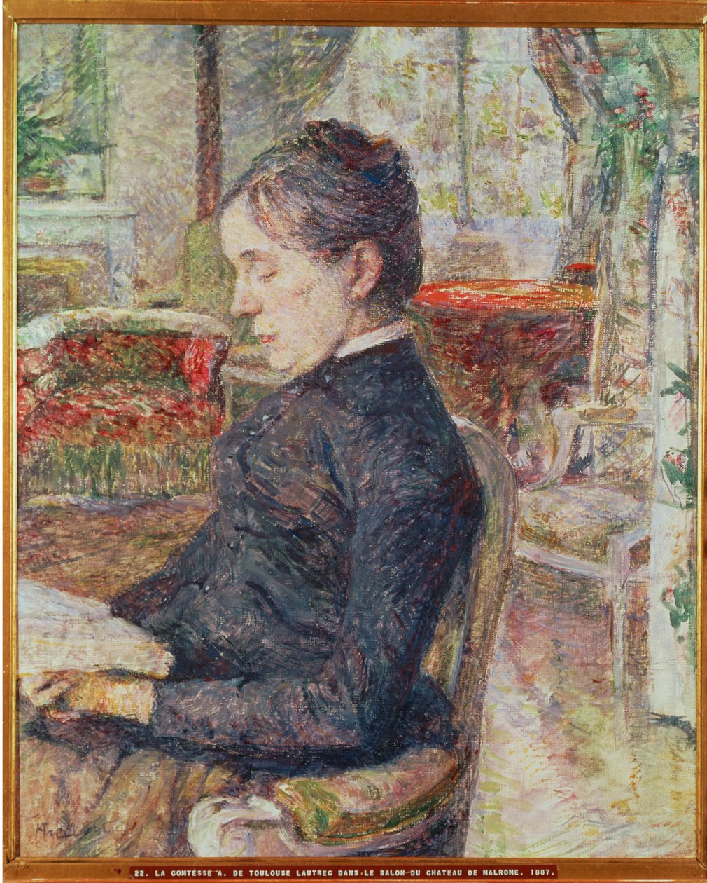 La condesa Alphonse de Toulouse-Lautrec, madre del pintor, en el salón del castillo de Malrome. de Henri de Toulouse-Lautrec