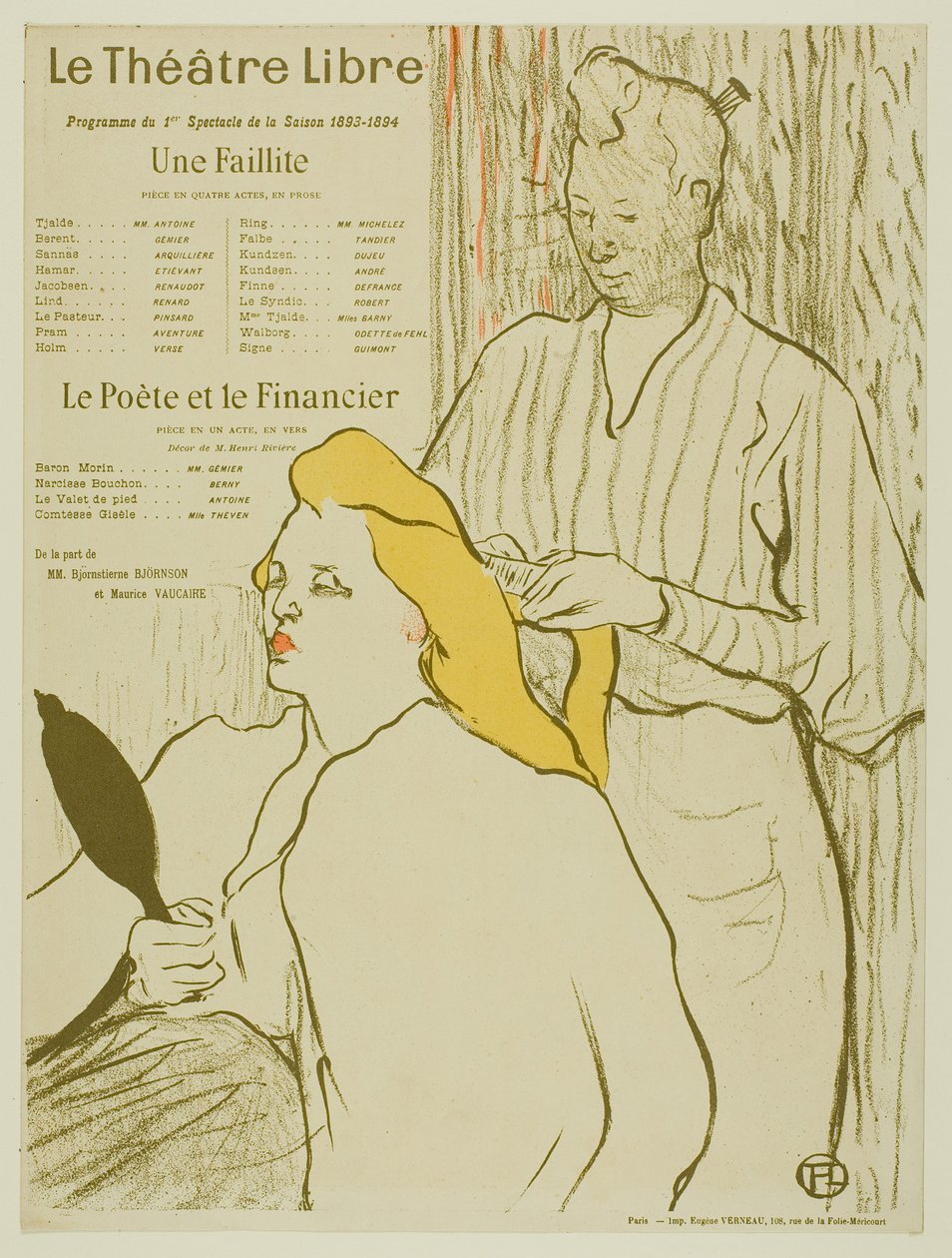 El peluquero, programa para el Théâtre Libre de Henri de Toulouse-Lautrec