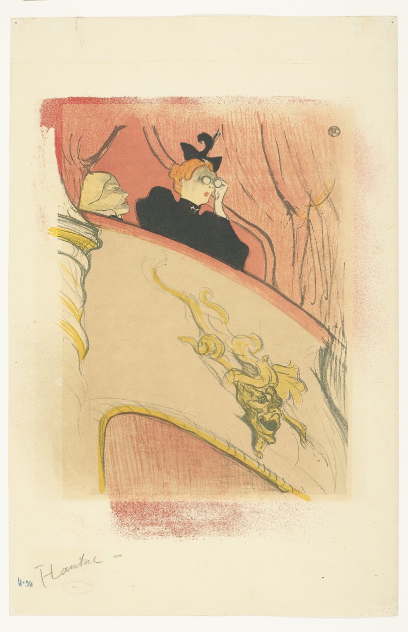 "La Loge au Mascaron doré" (La caja con la máscara dorada) mujer, con, lentes de ópera, en, balcón, en, teatro La Loge au mascaron doré de Henri de Toulouse Lautrec (signed by artist)