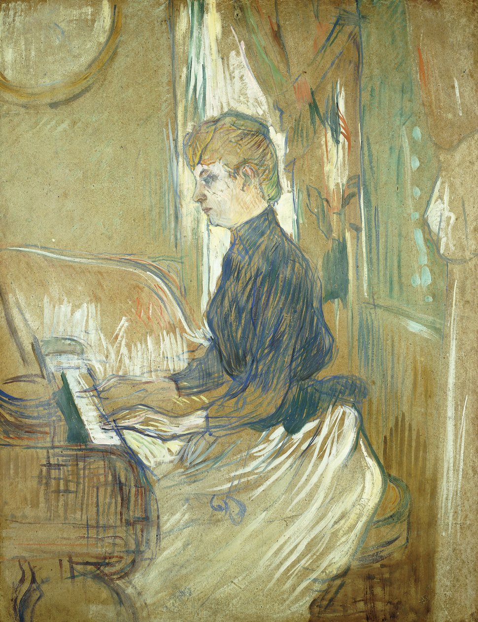 En el piano, Madame Juliette Pascal en el salón del Chateau de Malrome, 1896 de Henri de Toulouse Lautrec