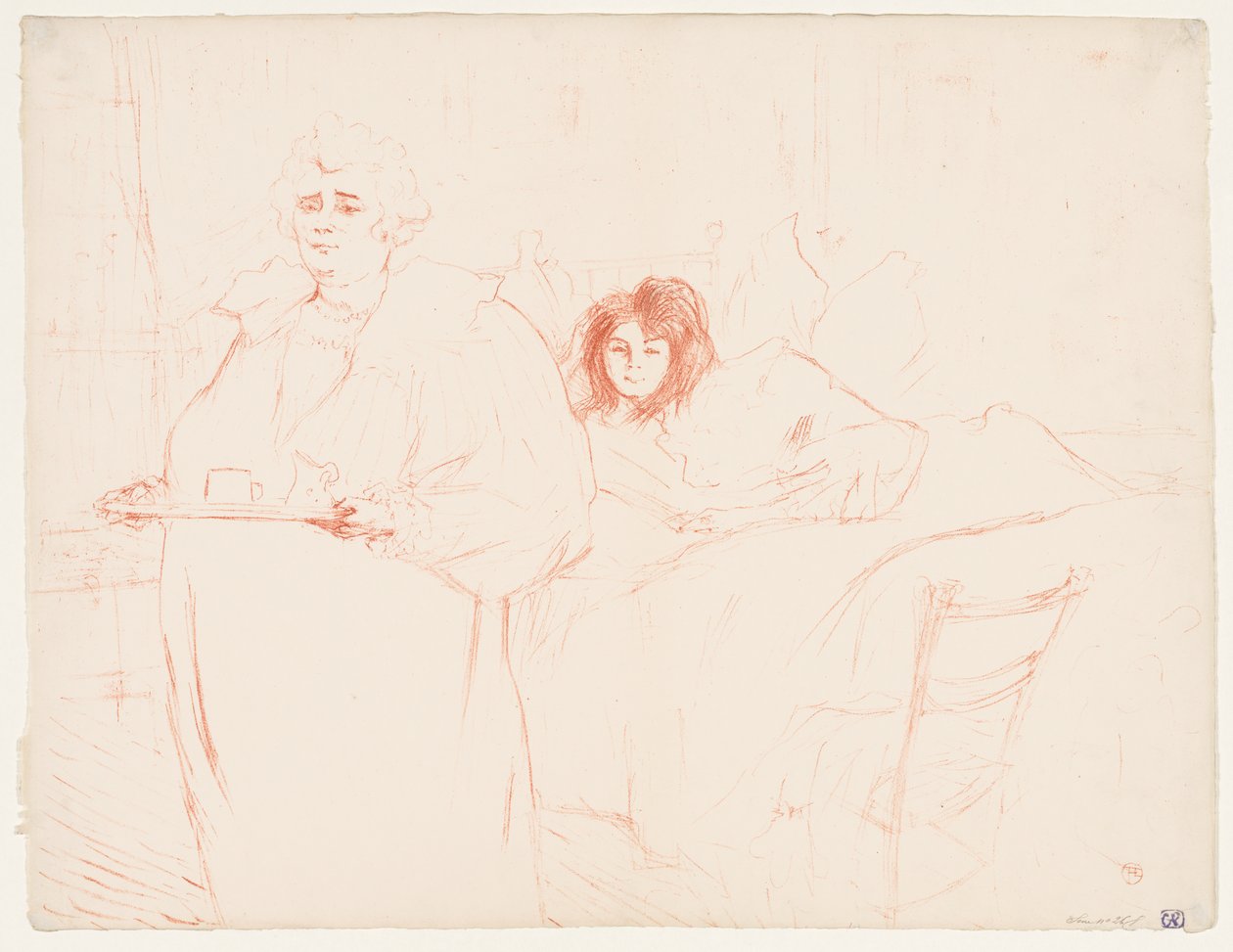 Elles: Mujer llevando una bandeja, Mme. Baron y Mlle. Popo de Henri de Toulouse Lautrec