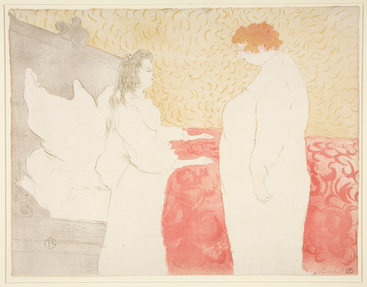 Femme au lit, profil, au petit palanca (Mujer en la cama, Perfil, Levantarse), de la serie Elles de Henri de Toulouse Lautrec