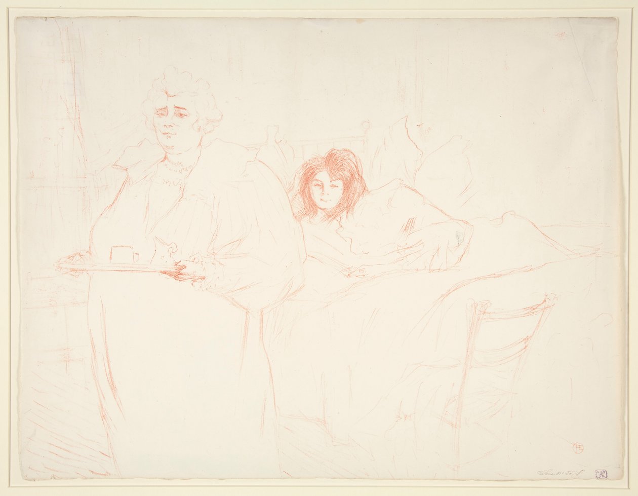 Mujer con bandeja, Desayuno, Madame Baron y Mademoiselle Popo (Mujer con bandeja, Desayuno, Madame Baron y Mademoiselle Popo), de la serie Elles de Henri de Toulouse Lautrec
