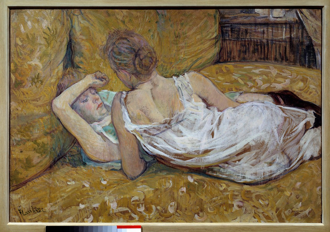 Las dos amigas. Mujeres jóvenes acostadas en una cama. Pintura de Henri de Toulouse Lautrec, 1895. Colección privada de Henri de Toulouse Lautrec