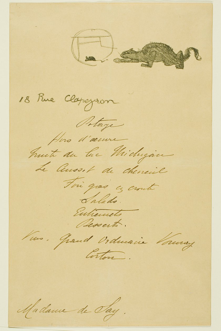 Menú para una cena ofrecida por May Belfort de Henri de Toulouse Lautrec