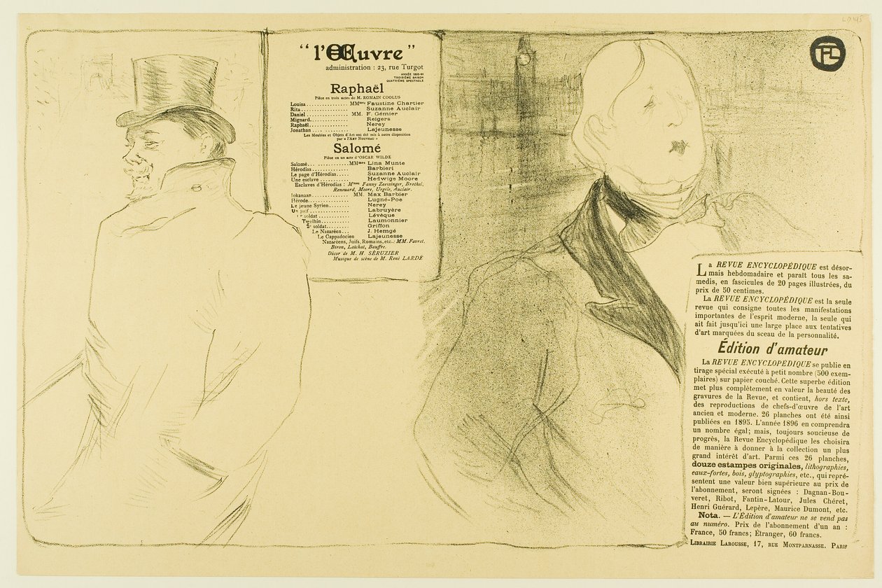 Oscar Wilde y Romain Coolus—Programa para Raphaël y Salomé de Henri de Toulouse Lautrec